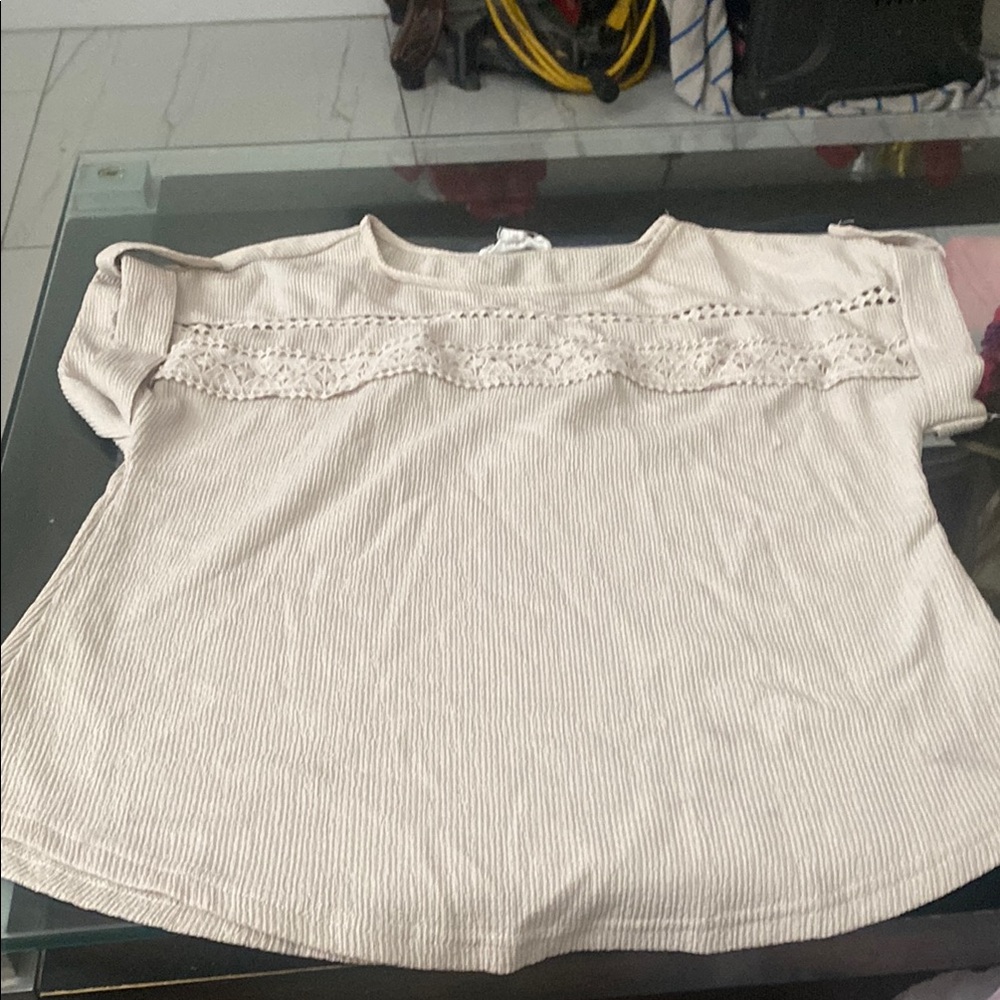 Mine Cream Short Sleeve Lace Tee